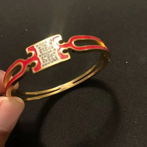 Tory Burch Women’s Bracelet Red Gold faux Diamonds